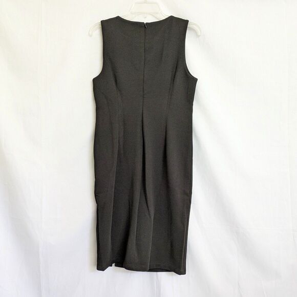 Carmen Marc Valvo Black Sheath Dress 8 Textured Knit Grommet Laced Knee-Length - Picture 3 of 11